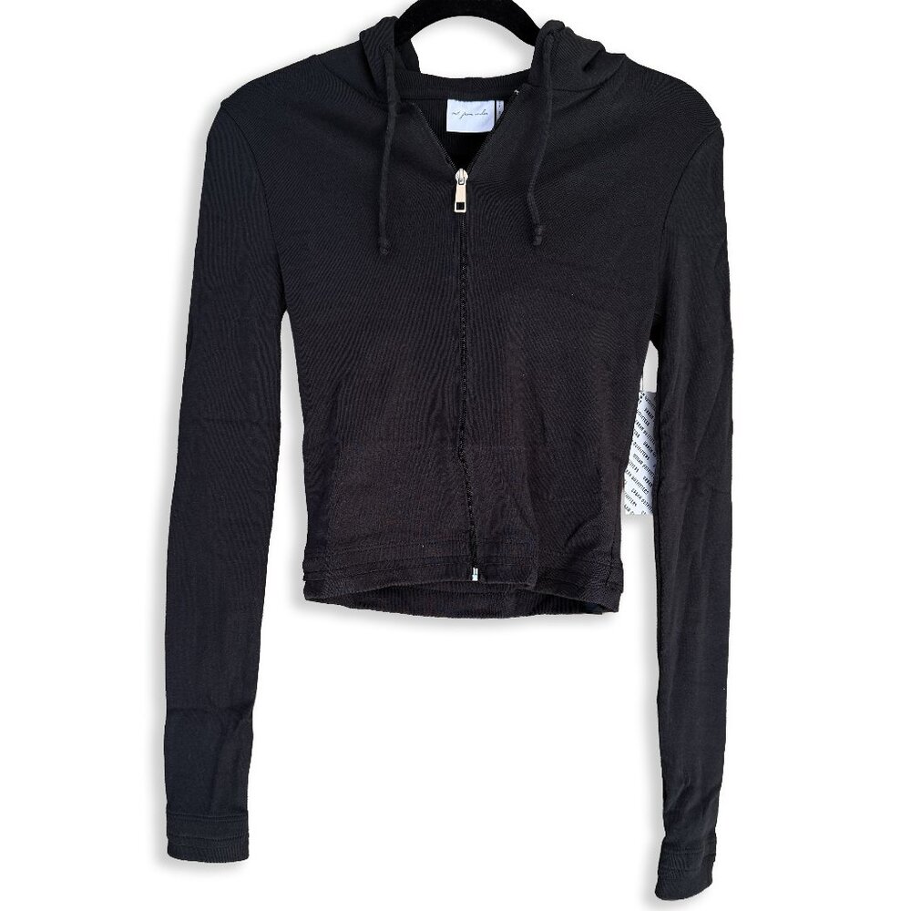 Out From Under Urban Outfitters Cotton Ribbed Zip-Up Hoodie Black Size S